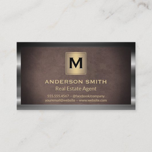 Donker metalen frame | Bruine textuur achtergrond Visitekaartje (Voorkant)