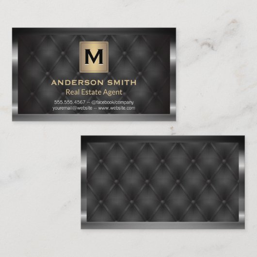 Donker metalen frame | Goud modern | Gestoffeerd Visitekaartje (Voorkant / Achterkant)