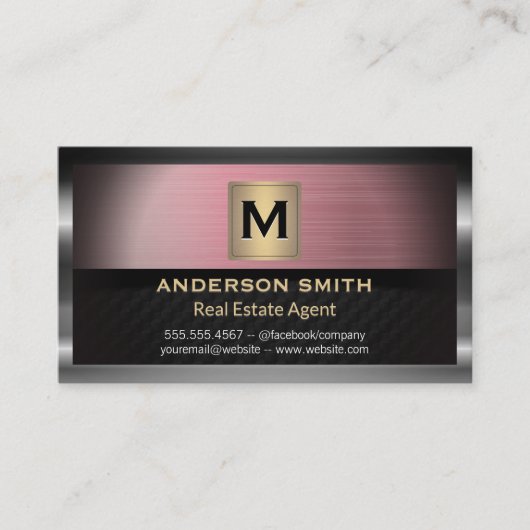 Donker metalen frame | Roze rood metalen achtergro Visitekaartje (Voorkant)