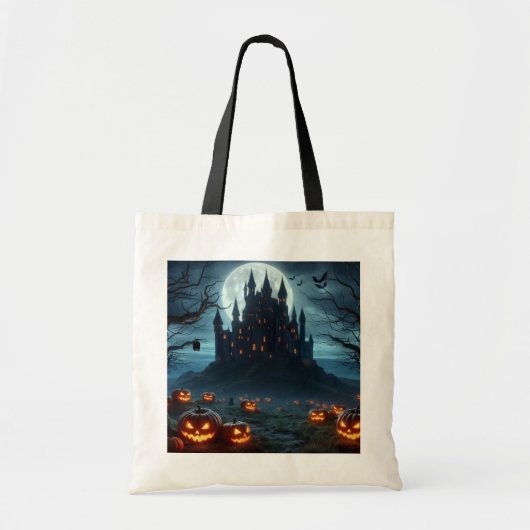 Donker, middeleeuws kasteel, vleermuizen en pompoe tote bag (Voorkant)