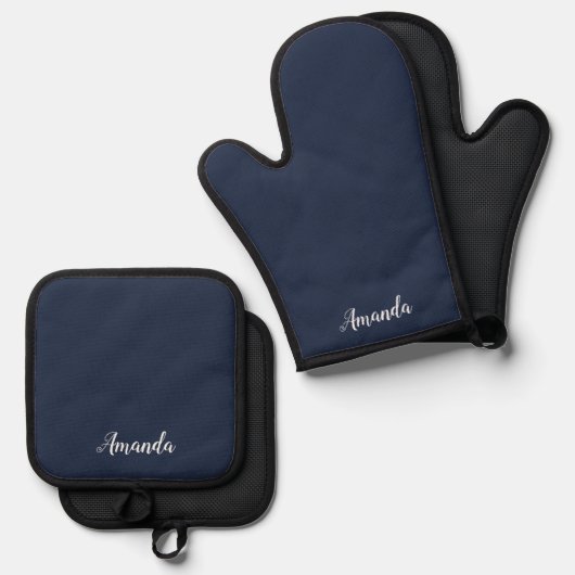 Donker Middennachtblauw Aangepaste Ovenwant Set (Voorkant / Achterkant)