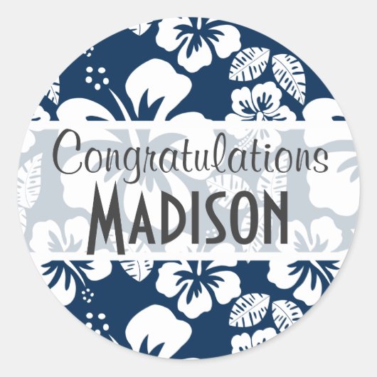 Donker Midnight Blue Tropische Hibiscus Bloemen Ronde Sticker (Voorkant)