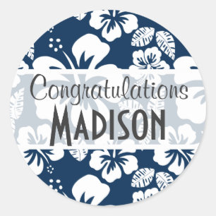 Donker Midnight Blue Tropische Hibiscus Bloemen Ronde Sticker