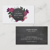 Donker Modern Bloemenmotief krijtbord Visitekaartje (Voorkant / Achterkant)