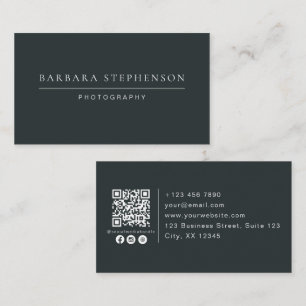 Donker modern, eenvoudig, qr code, fotografie visitekaartje