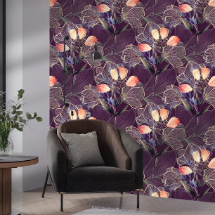 Donker Modern Elegant Boho Bloemen Donker Paarse Behang