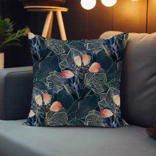 Donker Modern Elegant Boho Bloemenblauw Kussen