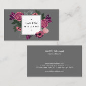 Donker  Modern Floral Motif Grey Designer Visitekaartje (Voorkant / Achterkant)
