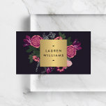 Donker  Modern Floral Motif Luxe Designer II Visitekaartje<br><div class="desc">Jouw naam of bedrijfsnaam is elegant omlijst in een faux gouden doos met een  bloemmotief in een moderne stijl. Gelegen op een diepe,  paars-zwarte achtergrond voor een rijke,  luxe esthetiek. © 1201AM CREATIEF</div>
