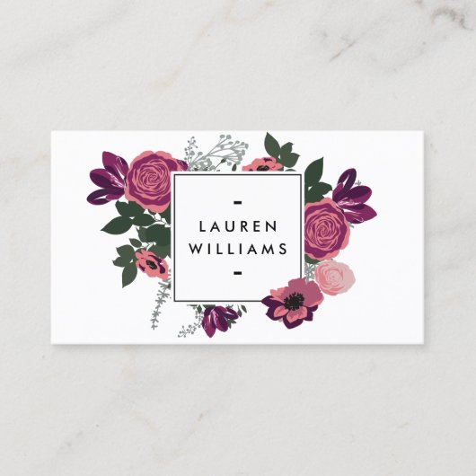 Donker Modern Floral Motif White Designer Visitekaartje (Voorkant)