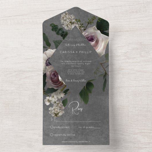 Donker Modern Roze & Wit Moody Bloemen Geen Diner All In One Uitnodiging (Binnen)