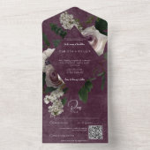 Donker Moderne Roze & Witte Bloemen Wijn QR Code All In One Uitnodiging (Binnen)