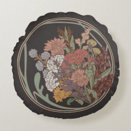 Donker & Moody Art Nouveau Bloemenboeket Rond Kussen