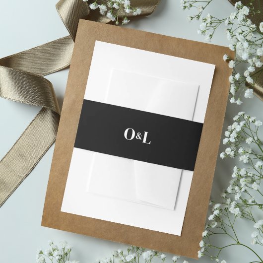 Donker Moody Black Minimalist Monogram Uitnodigingen Wikkel