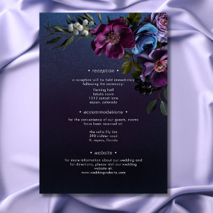 Donker Moody Blauw Lavendel Bloemen Moderne bruilo Informatiekaartje