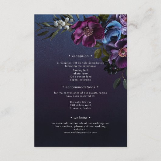 Donker Moody Blauw Lavendel Bloemen Moderne bruilo Informatiekaartje (Voorkant)