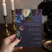 Donker Moody Blauw Lavendel Bloemen Moderne bruilo Kaart