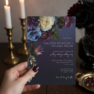 Donker Moody Blauw Lavendel Bloemen Moderne bruilo Kaart