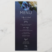 Donker Moody Blauw Lavendel Bloemen Moderne bruilo Menu (Voorkant)
