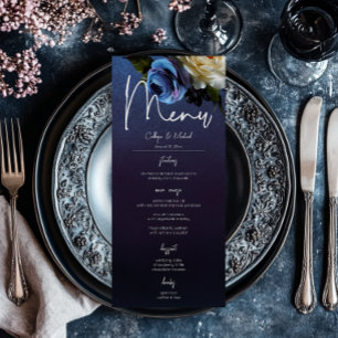 Donker Moody Blauw Lavendel Bloemen Moderne bruilo Menu