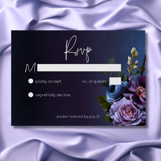 Donker Moody Blauw Lavendel Bloemen Moderne bruilo RSVP Kaartje