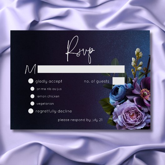 Donker Moody Blauw Lavendel Bloemen Moderne bruilo RSVP Kaartje