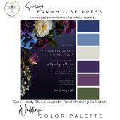Donker Moody Blauw Lavendel Bloemen Moderne bruilo RSVP Kaartje