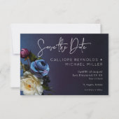 Donker Moody Blauw Lavendel Bloemen Moderne bruilo Save The Date (Voorkant)