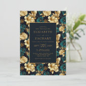 Donker Moody Bloemen Blauwgroen Goud Ivoor Zwart B Kaart (Staand voorkant)