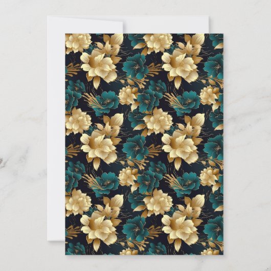Donker Moody Bloemen Blauwgroen Goud Ivoor Zwart B Kaart (Achterkant)