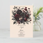 Donker Moody Bloemen Elegant Bloemen Crème Bruilof Kaart (Staand voorkant)