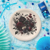 Donker Moody Bloemen Elegant Bloemen Crème Bruilof Papieren Bordje (Feest)