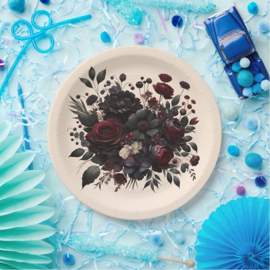 Donker Moody Bloemen Elegant Bloemen Crème Bruilof Papieren Bordje (Feest)