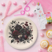 Donker Moody Bloemen Elegant Bloemen Crème Bruilof Papieren Bordje (Feest)