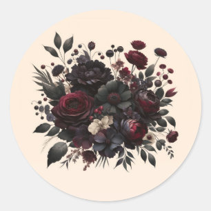 Donker Moody Bloemen Elegant Bloemen Crème Bruilof Ronde Sticker
