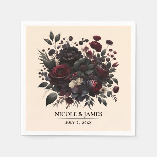 Donker Moody Bloemen Elegant Bloemen Crème Bruilof Servet (Voorkant)