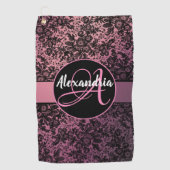 Donker Moody Bloemen op Roze Monogram Golfhanddoek (Voorkant)