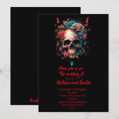 Donker Moody Bloemen Schedel Gotische bruiloft uit Kaart (Voorkant / Achterkant)