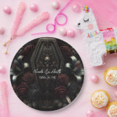 Donker Moody Bloemen Schedel Kist Gotische bruilof Papieren Bordje (Feest)