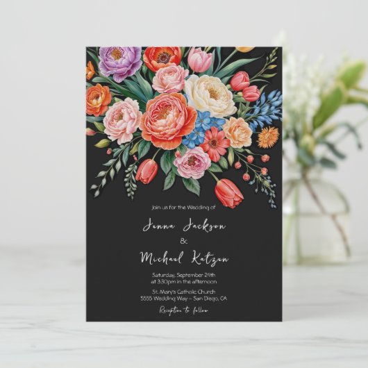 Donker Moody Bloemen Stilleven Elegante bruiloft Kaart (Staand voorkant)