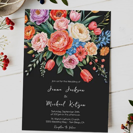 Donker Moody Bloemen Stilleven Elegante bruiloft Kaart