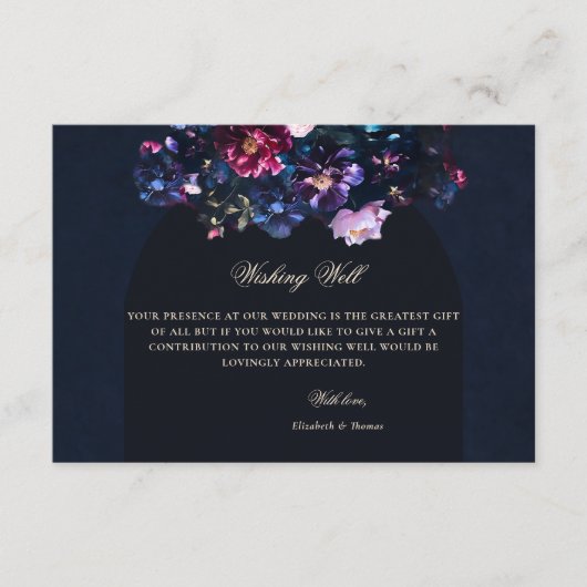 Donker Moody Bloemen Zwart Mauve Trouwen Wishing W Informatiekaartje (Voorkant)