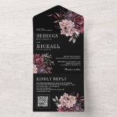 Donker Moody Bloemen Zwart QR Code Bruiloft All In One Uitnodiging (Binnen)