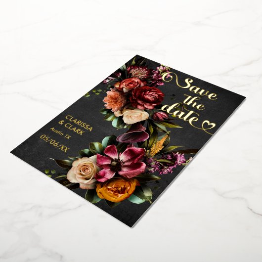 Donker Moody Bold Wild Flower Bewaar de datum Folie Uitnodiging (Gedraaid)