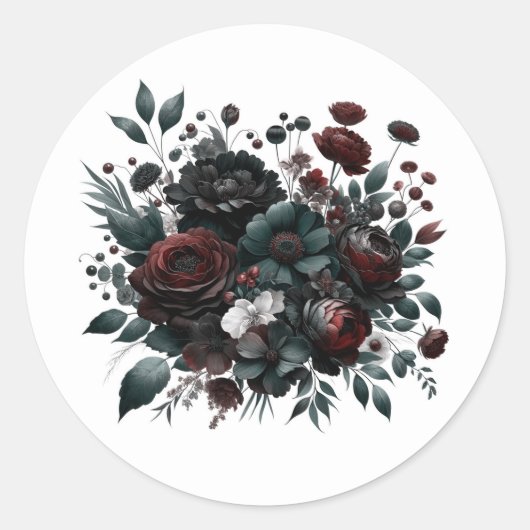 Donker Moody Bos Bloemen Elegant Bloemen Bruiloft Ronde Sticker (Voorkant)