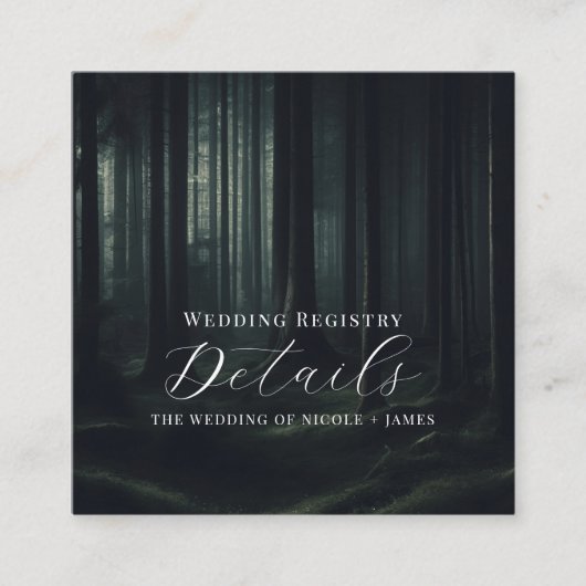 Donker Moody Bos Bomen Twilight Bruiloft Details Vierkante Visitekaartje (Voorkant)