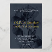 Donker Moody Botanische Overlay Blauw Bruiloft Gou Folie Uitnodiging (Voorkant)