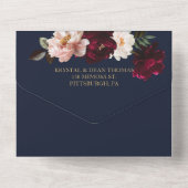 Donker Moody Bourgogne Blush Navy Blauw Bloemen Br All In One Uitnodiging (Achterkant)