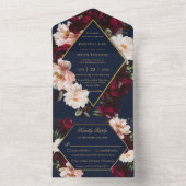 Donker Moody Bourgogne Blush Navy Blauw Bloemen Br All In One Uitnodiging (Binnen)