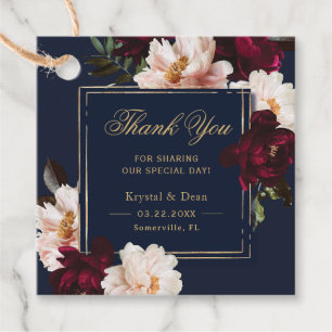 Donker Moody Bourgogne Blush Navy Blauw Bloemen Br Bedankjes Labels